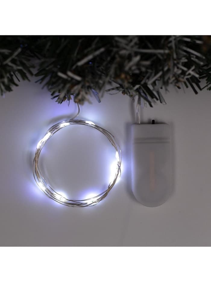 Гирлянда «Нить» 1 м роса, IP20, серебристая нить, 10 LED, батарейки CR2032×2 (в комплекте), свечение белое