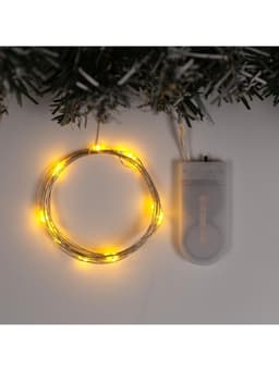 Гирлянда «Нить» 2 м роса, IP20, серебристая нить, 20 LED, свечение жёлтое, CR2032×2