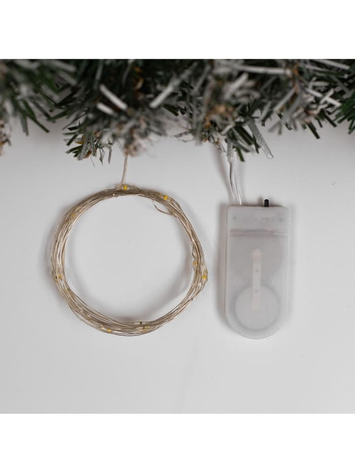 Гирлянда «Нить» 2 м роса, IP20, серебристая нить, 20 LED, свечение жёлтое, CR2032×2