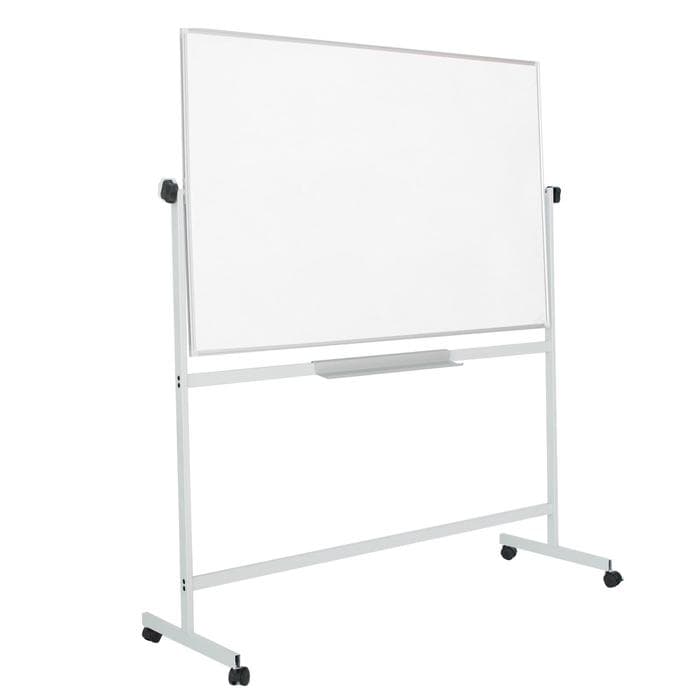 Доска двусторонняя, магнитно-маркерная/меловая, 100×150 см, поворотная на мобильном стенде, в алюминиевой рамке, с полочкой