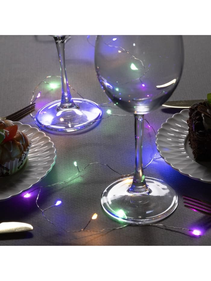 Гирлянда «Мишура» 1 м, роса, IP20, серебристая нить, 20 LED, от батареек CR2032×2, свечение мульти