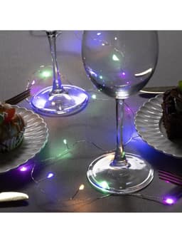 Гирлянда «Мишура» 1 м, роса, IP20, серебристая нить, 20 LED, от батареек CR2032×2, свечение мульти