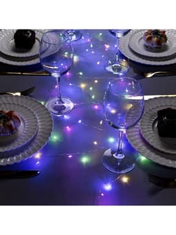 Гирлянда «Мишура» 2 м, роса, IP20, серебристая нить, 50 LED, от батареек CR2032×2, свечение мульти