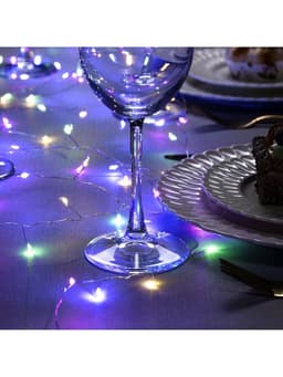 Гирлянда «Мишура» 2 м, роса, IP20, серебристая нить, 50 LED, от батареек CR2032×2, свечение мульти