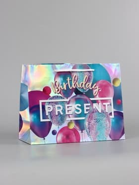 Пакет подарочный голографический, упаковка, Birthday Present, 23×10×18 см