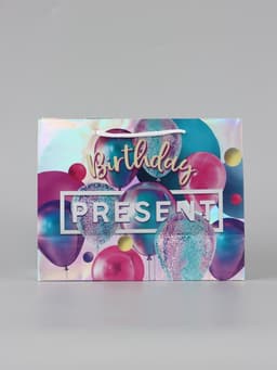 Пакет подарочный голографический, упаковка, Birthday Present, 23×10×18 см