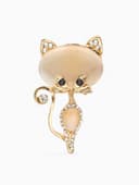 Брошь «Кошачий глаз», ласковая кошечка, бежевая в золоте