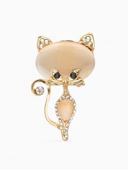 Брошь «Кошачий глаз», ласковая кошечка, бежевая в золоте