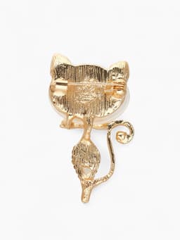 Брошь «Кошачий глаз», ласковая кошечка, бежевая в золоте