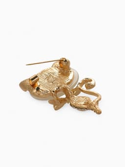 Брошь «Кошачий глаз», ласковая кошечка, бежевая в золоте