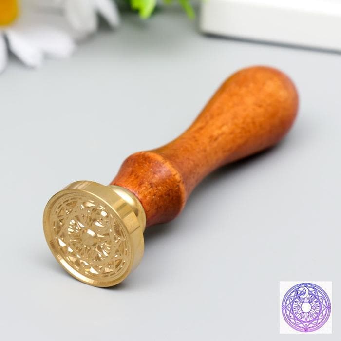 Печать для сургуча с деревянной ручкой «Солнце и месяц - геометрия», 9×2.5×2.5 см