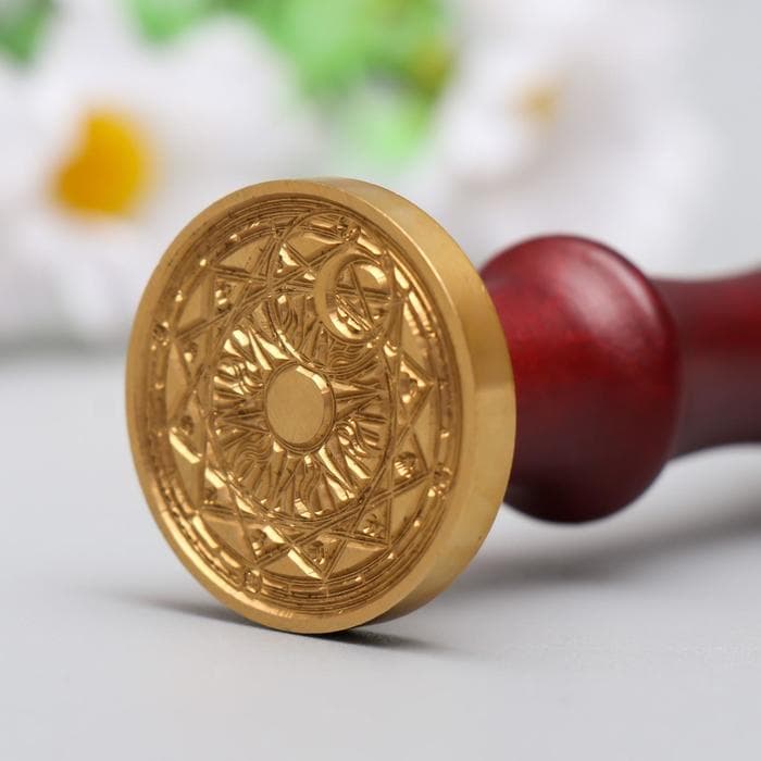 Печать для сургуча с деревянной ручкой «Солнце и месяц - геометрия», 9×2.5×2.5 см