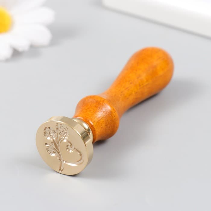 Сургучная печать с деревянной ручкой «Розы и сердце», 9×2.5×2.5 см