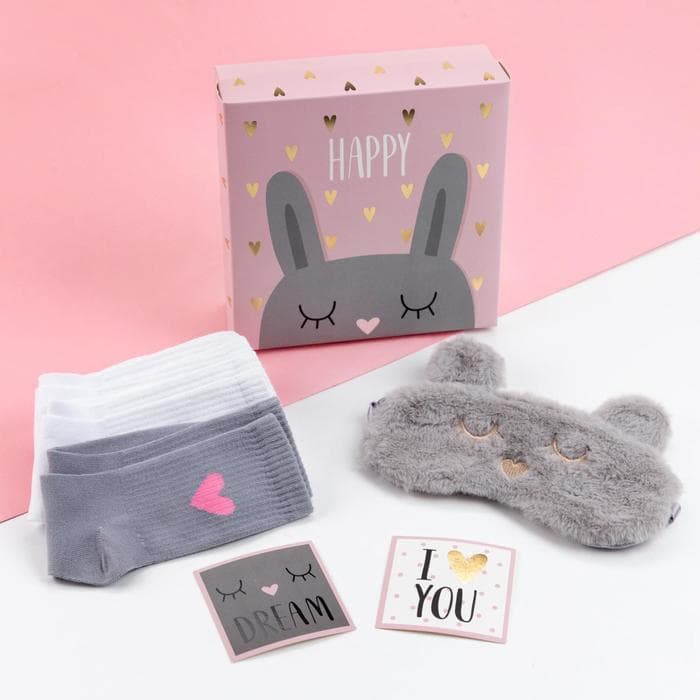 Набор подарочный KAFTAN Happy, маска для сна, носки 3 пары, открытки 2 шт.