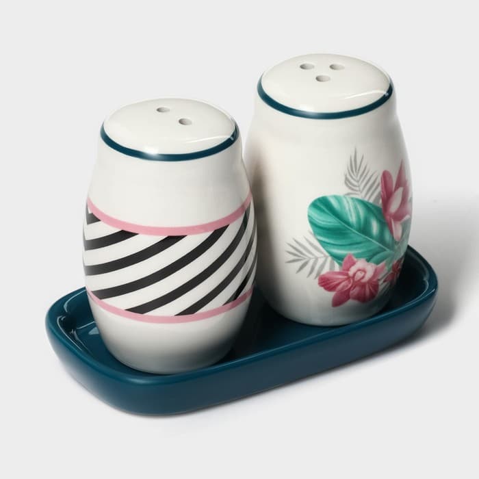 Набор для специй Доляна «Тропики», солонка, перечница, 130 мл, на подставке, доломит, разноцветный