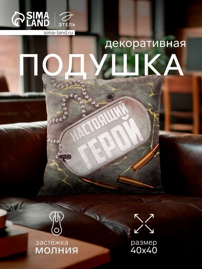 Подушка декоративная «Этель. Настоящий герой», 40×40 см, велюр