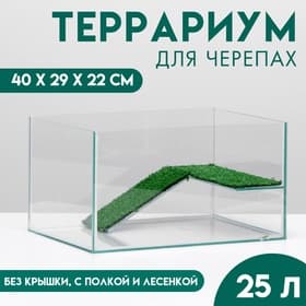 Террариум для черепах 25 л, без крышки с полкой и лесенкой, 40×29×22 см