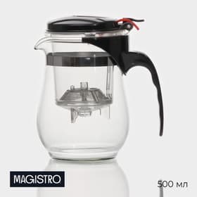 Чайник заварочный гунфу Magistro «Мехико», 500 мл, пластиковое сито, боросиликатное стекло, прозрачный