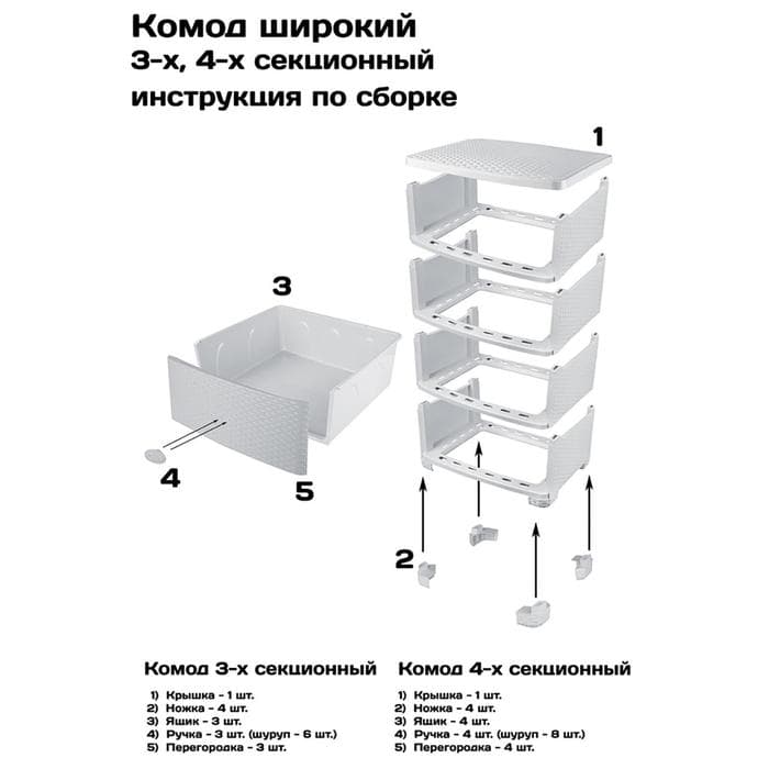Комод 4-х секционный «Сказочное королевство», на колесиках, МИКС