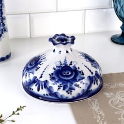 Блинница с крышкой «Цветок», блюдо, 24×15 см, фарфор, гжель