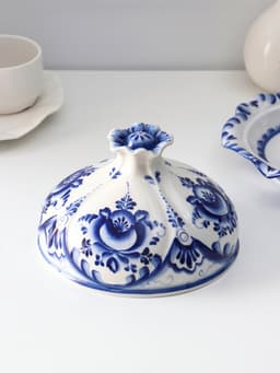 Блинница с крышкой «Цветок», блюдо, 24×15 см, фарфор, гжель