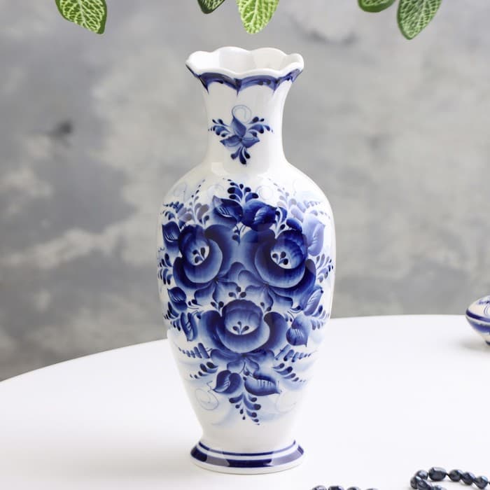 Ваза для цветов, сухоцветов «Оля», 27 см, фарфор, гжель