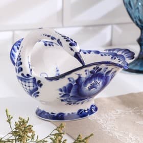 Конфетница фарфор «Лебедь», 18×15×12 см, гжель