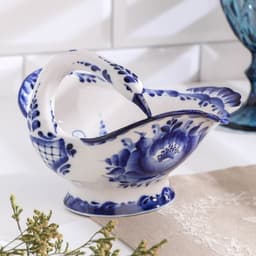 Конфетница фарфор «Лебедь», 18×15×12 см, гжель