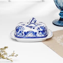 Маслёнка фарфор «Тюльпан», 16×10.5×10 см, гжель