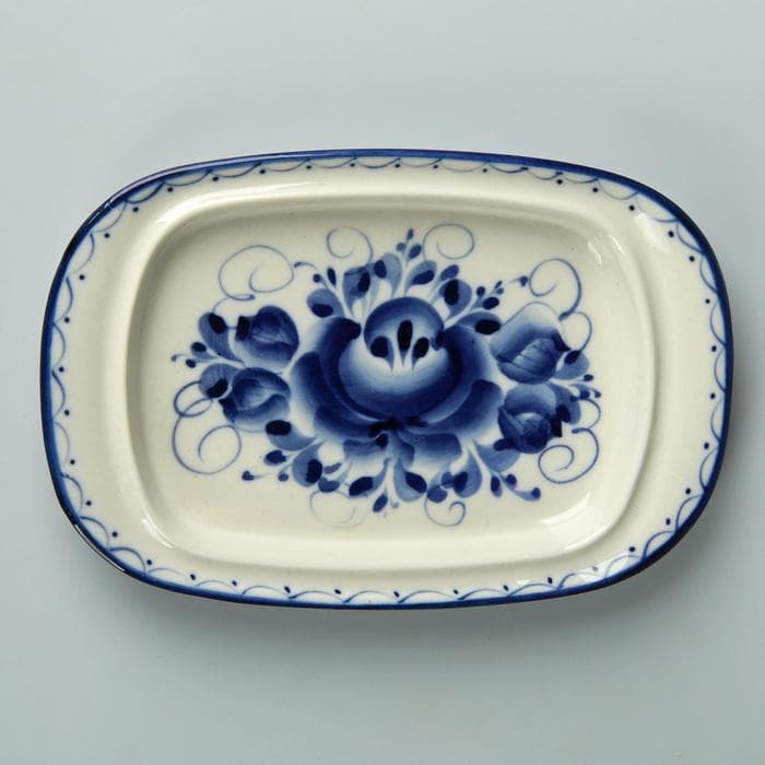 Маслёнка фарфор «Тюльпан», 16×10.5×10 см, гжель