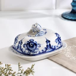 Маслёнка фарфор «Тюльпан», 16×10.5×10 см, гжель