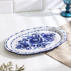 Поднос фарфор гжель «Силуэт», 33.5×22×2 см
