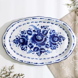 Поднос фарфор гжель «Силуэт», 33.5×22×2 см