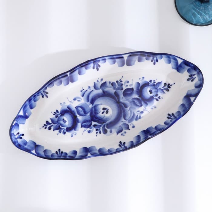 Селедочница «Рыбка», блюдо фарфор, гжель,28.5×13.5×4 см