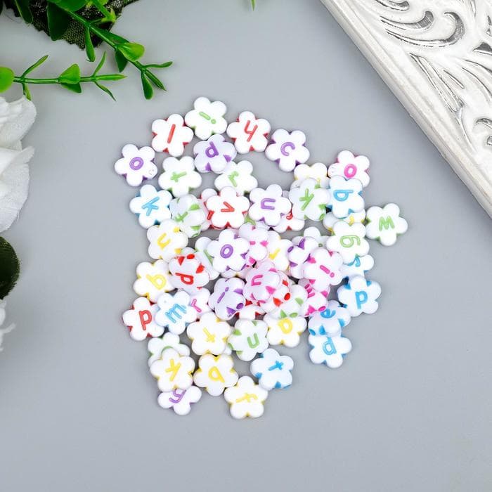 Бусины для творчества пластик «Английские буквы на цветке», набор 20 г, 1.2×1.2 см, МИКС