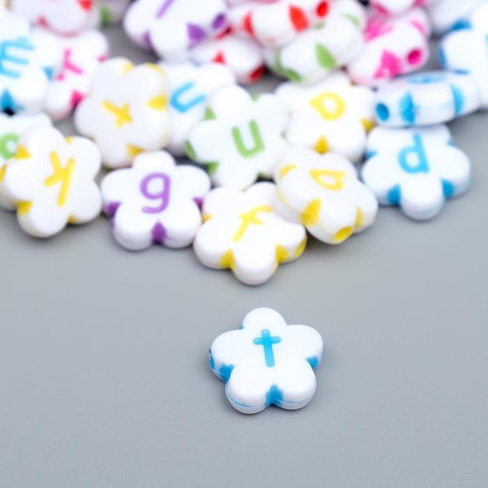 Бусины для творчества пластик «Английские буквы на цветке», набор 20 г, 1.2×1.2 см, МИКС