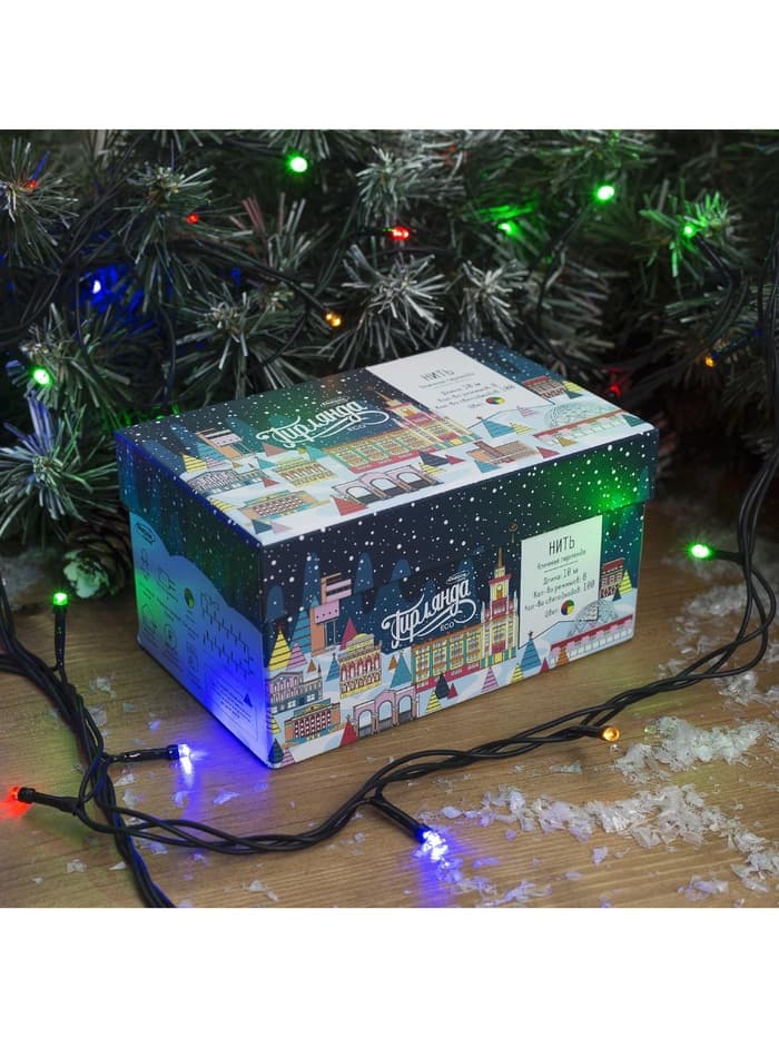 Гирлянда «Нить» 10 м, IP44, тёмная нить, 100 LED, свечение мульти, 8 режимов, 220 В