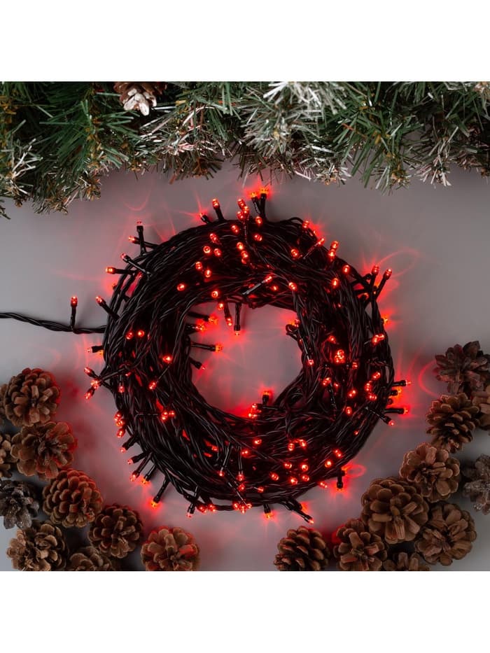 Гирлянда «Нить» 20 м, IP44, тёмная нить, 200 LED, свечение красное, 8 режимов, 220 В