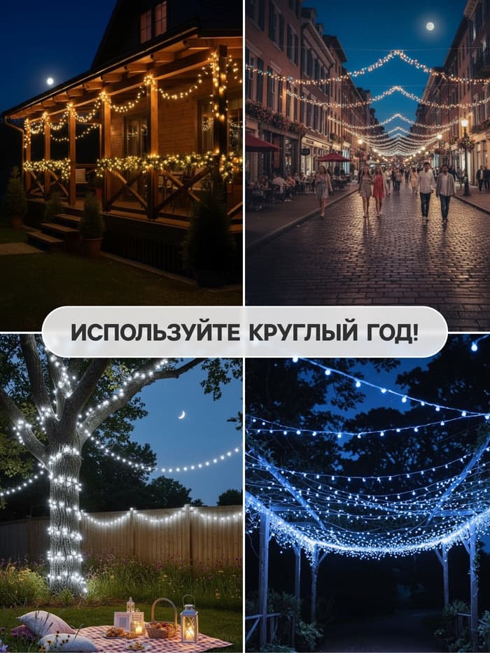 Гирлянда «Нить» 20 м, IP44, тёмная нить, 200 LED, свечение мульти, 8 режимов, 220 В