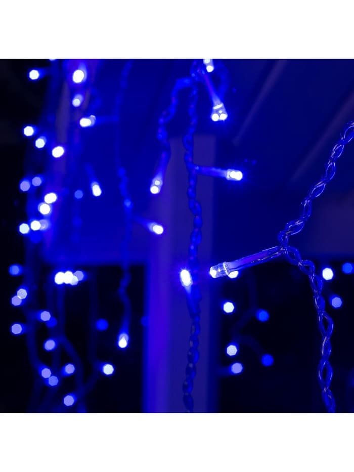 Гирлянда «Бахрома» 4×0.6 м, IP44, прозрачная нить, 180 LED, свечение синее, 8 режимов, 220 В