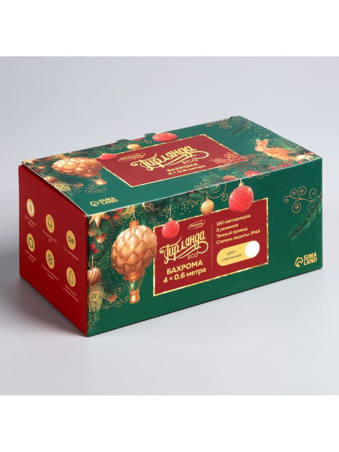 Гирлянда «Бахрома» 4×0.6 м, IP44, тёмная нить, 180 LED, свечение белое, 8 режимов, 220 В