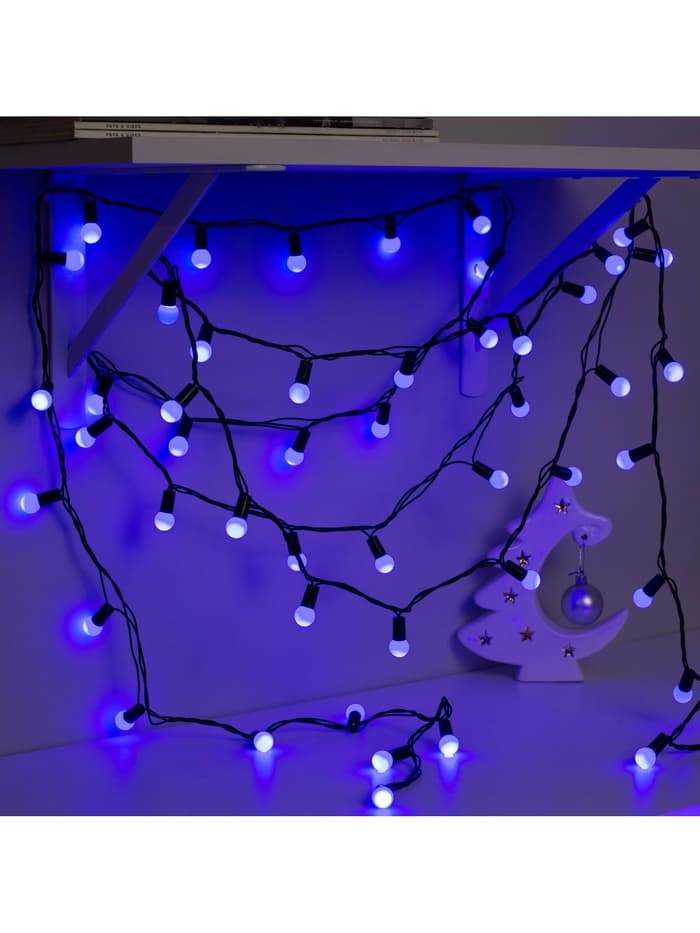 Гирлянда «Нить» 20 м с насадками «Шарики 1.5 см», IP44, тёмная нить, 200 LED, свечение синее, 8 режимов, 220 В