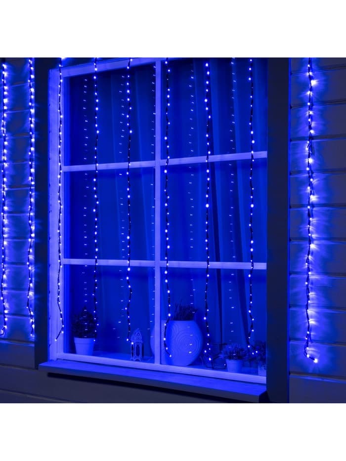 Гирлянда «Водопад» 2×1.5 м, IP44, тёмная нить, 400 LED, свечение синее, 8 режимов, 220 В