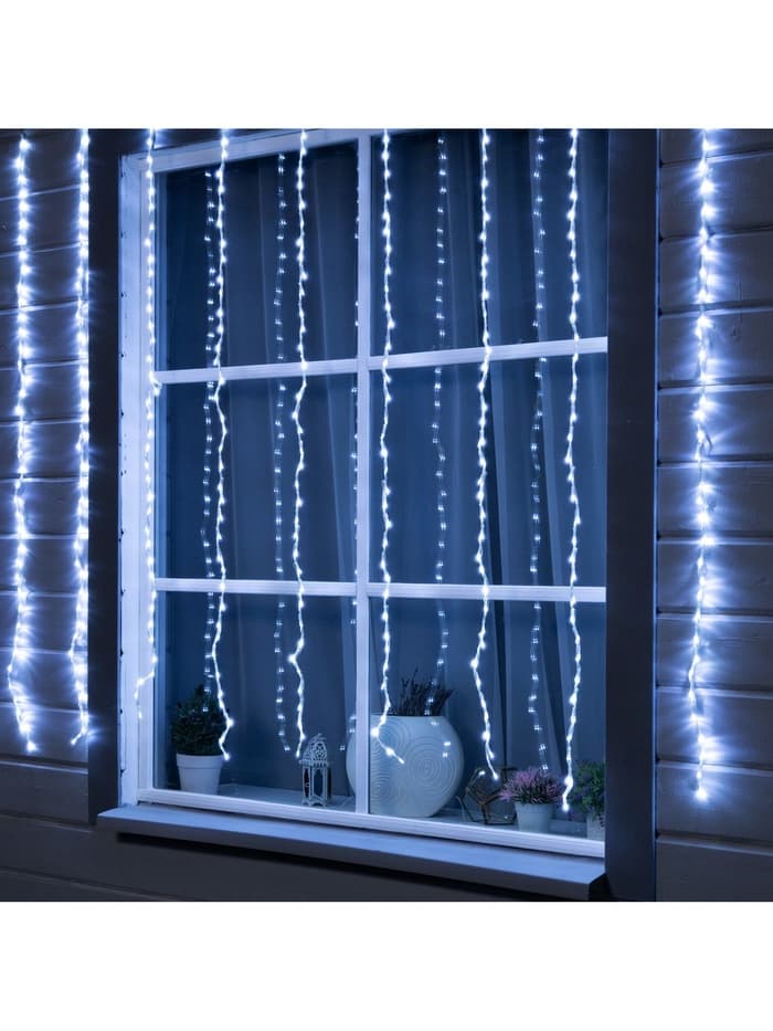 Гирлянда «Водопад» 2×1.5 м, IP44, прозрачная нить, 400 LED, свечение белое, 8 режимов, 220 В