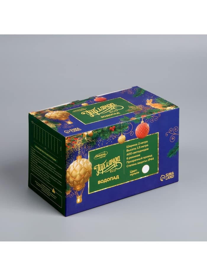 Гирлянда «Водопад» 2×1.5 м, IP44, прозрачная нить, 400 LED, свечение белое, 8 режимов, 220 В