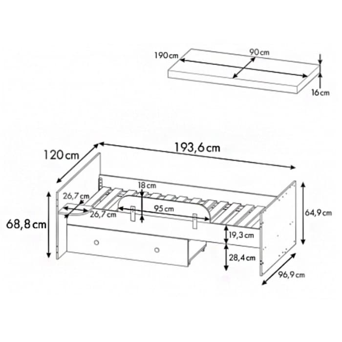 Набор деталей для подростковой кровати Polini kids French/Ameli 900, цвет белый