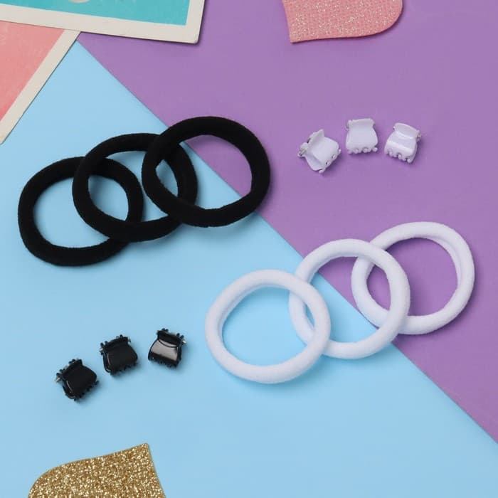 Набор для волос Выбражулька «Спорт», 12 шт.: 6 резинок, 6 крабиков, чёрный, белый