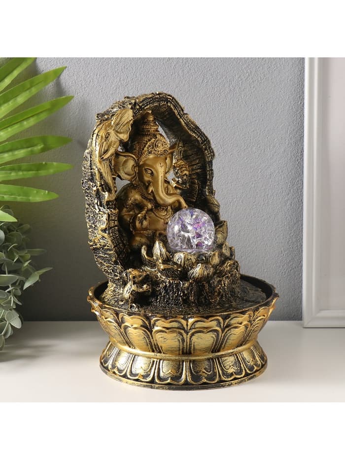 Фонтан настольный с подсветкой «Ганеша в арке с лотосом», от сети, 28.5×20.5×20.5 см