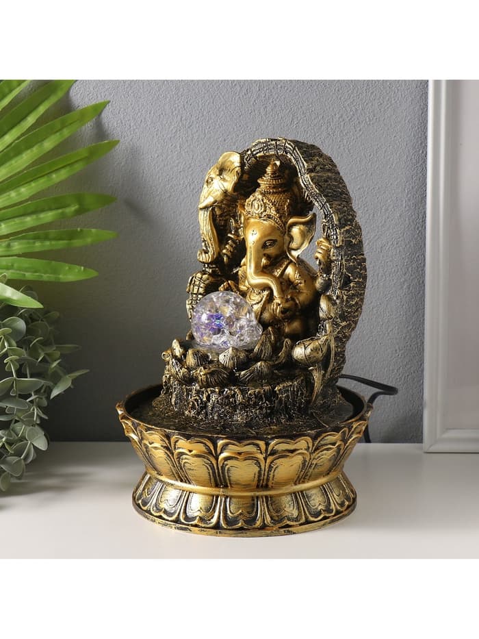Фонтан настольный с подсветкой «Ганеша в арке с лотосом», от сети, 28.5×20.5×20.5 см