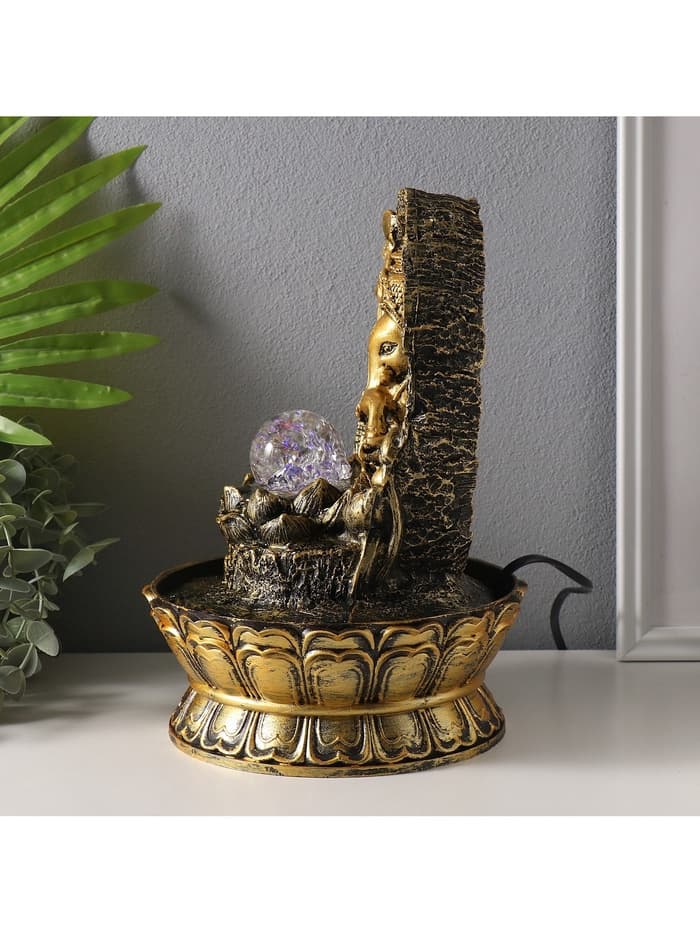 Фонтан настольный с подсветкой «Ганеша в арке с лотосом», от сети, 28.5×20.5×20.5 см